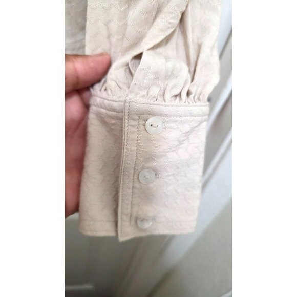 Free People Women's Oversized Beige Button-Up Shirt Pattern Folded Long Sleeves - Picture 4 of 8